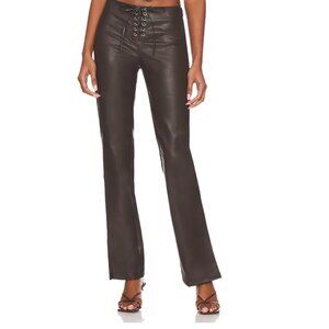 SUPERDOWN Larissa Faux Leather Brown Lace-Up Pants Size XS Split Hem